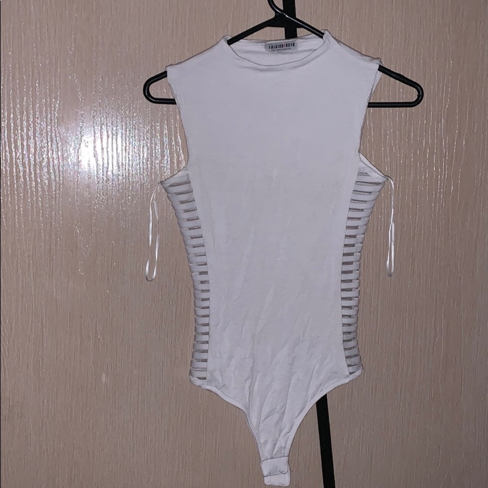White Fashion Nova Bodysuit with Mesh Sides. Small